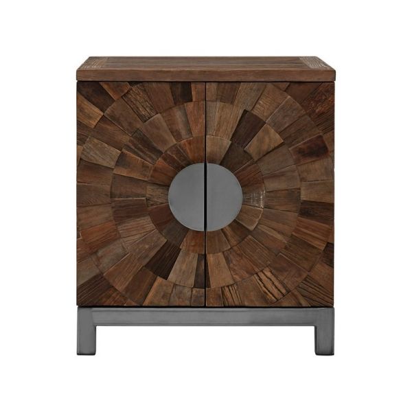 Midas Small 2 Door Cabinet - Metal/Wood - L48 x W55 x H62 cm - Brown/Silver