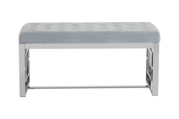 Allure Powder Blue Velvet and Silver Bench - Metal/Textile - L44 x W97 x H46 cm