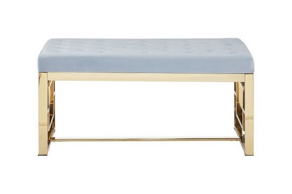 Allure Powder Grey Tufted Bench - Metal/Textile - L44 x W97 x H46 cm - Gold