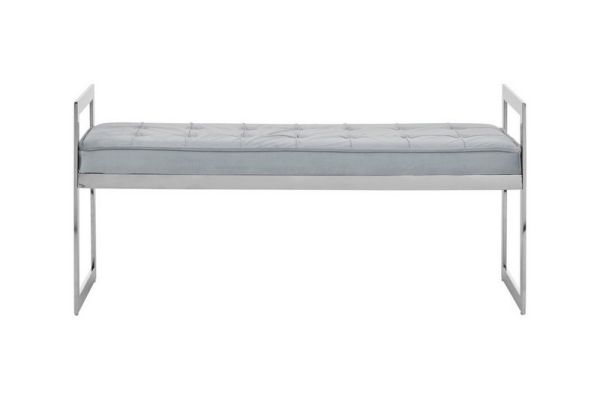 Allure Powder Blue and Silver Finish Bench - Metal/Textile - L40 x W120 x H56 cm