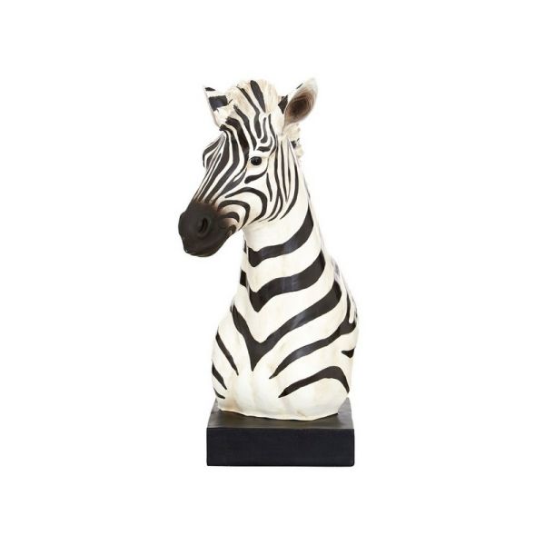 Boho Zebra Head Figurine - Stone/Synthetic - L36 x W29 x H54 cm - Black/White