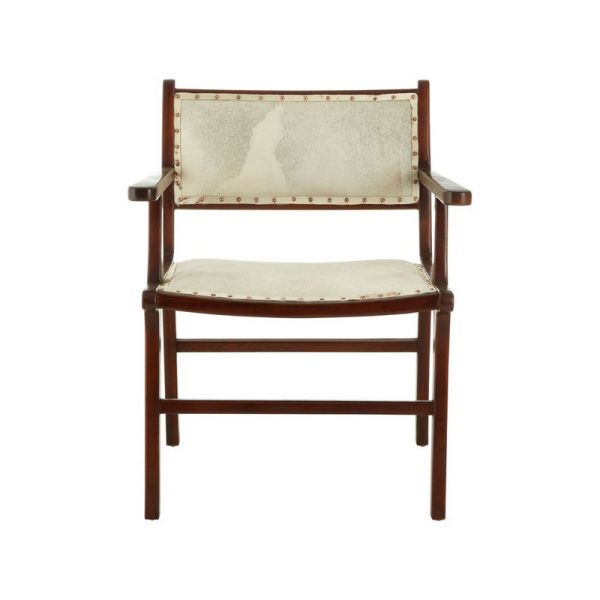 Kendari Leather Dining Chair - Teak Wood/Textile - L66 x W61 x H83 cm - Brown/Cream