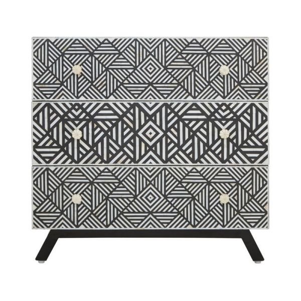 Fusion Bone Monochrome Chest of Drawers - Wood - L45 x W90 x H87 cm - Black/White