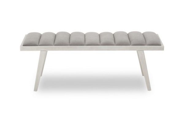 Gilden Bench with Splayed Legs - Metal/Wood/Textile - L45 x W120 x H44 cm - Silver/Grey