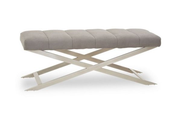 Gilden Bench with Cross Base - Metal/Wood/Textile - L44 x W120 x H45 cm - Silver/Grey
