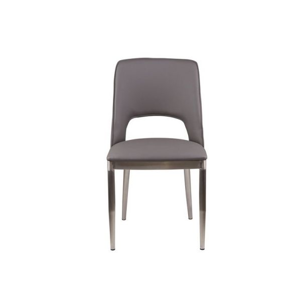 Golden Leather Effect Dining Chair - Metal/Wood/Textile/Synthetic - L52 x W47 x H86 cm - Silver/Grey