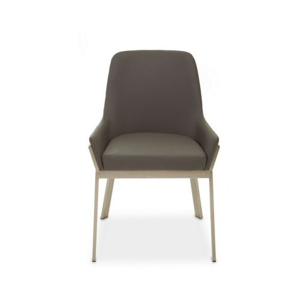 Golden Dining Chair with Flared Arms - Metal/Wood/Synthetic - L59 x W56 x H86 cm - Silver/Grey