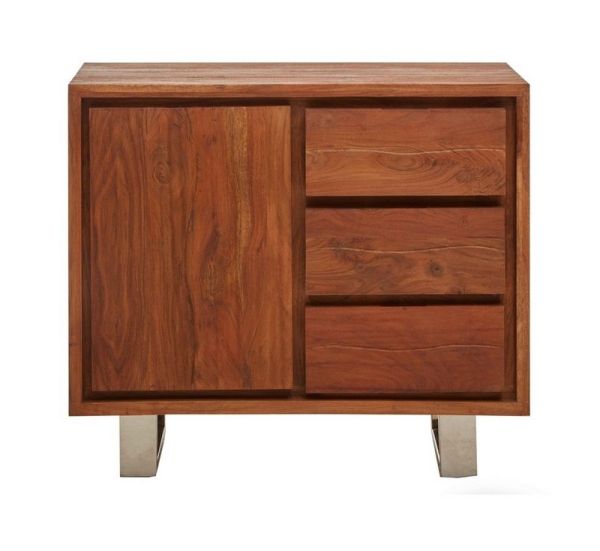Simla Acacia One Door Sideboard - Metal/Wood - L40 x W92 x H82 cm - Brown