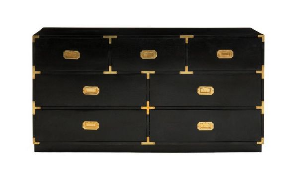 Sarter Seven Drawer Chest - Mango Wood - L43 x W145 x H77 cm - Black/Gold