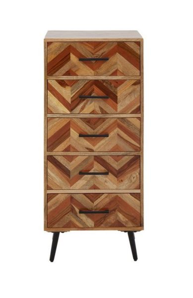 Boho Five Drawer Chest - Mango Metal/Wood - L40 x W50 x H115 cm - Black/Natural