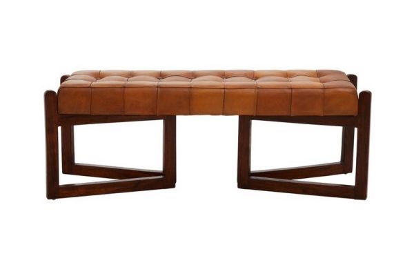 Inca Bench with Triangular Base - Wood/Leather - L41 x W127 x H48 cm - Brown