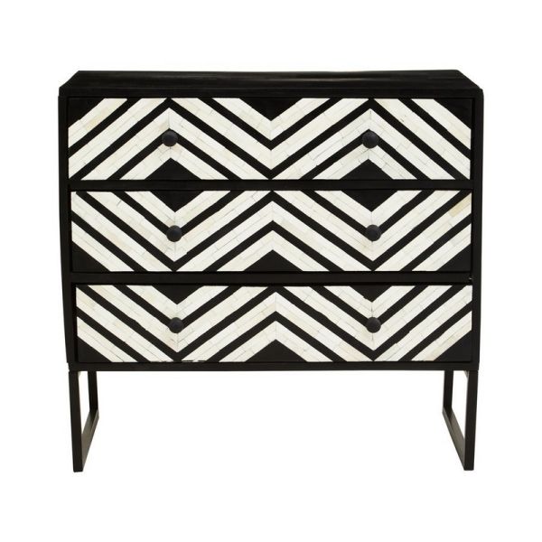 Fusion Three Drawer Chest - Metal/Wood - L40 x W80 x H85 cm - Black/Silver