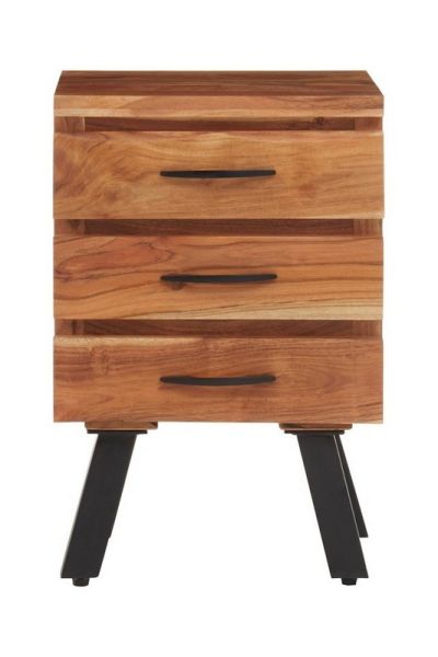 Nashik Three Drawer Acacia Side Table - Metal/Wood - L40 x W40 x H60 cm - Black/Natural