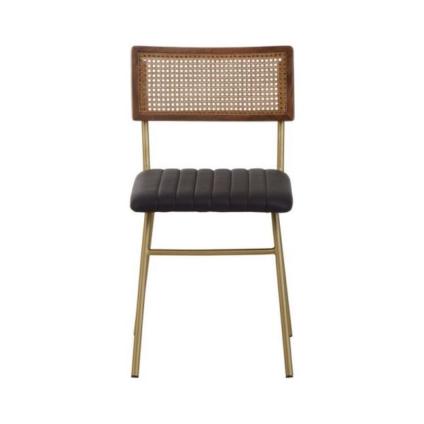 Buffalo Leather Dining Chair - Metal/Wood/Synthetic/Textile - L53 x W44 x H78 cm - Black/Gold