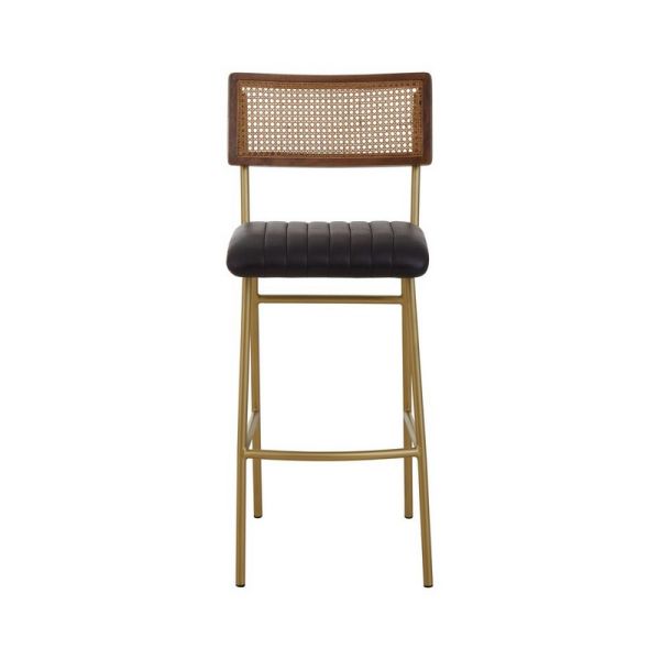 Buffalo Leather Bar Dining Chair - Metal/Wood/Synthetic/Textile - L55 x W45 x H104 cm - Black/Gold