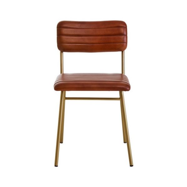 Buffalo Tan Leather Dining Chair - Metal/Wood/Synthetic/Textile - L55 x W44 x H80 cm - Gold/Brown