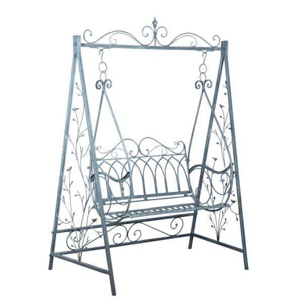 Garden Swing Bench - Metal - L147 x W90 x H215 cm - Grey