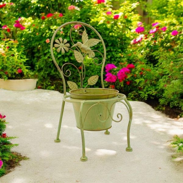 Single Garden Planter - Metal - L27 x W22 x H44 cm - Leaf Green