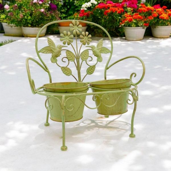 Double Garden Planter - Metal - L29 x W46 x H44 cm - Leaf Green