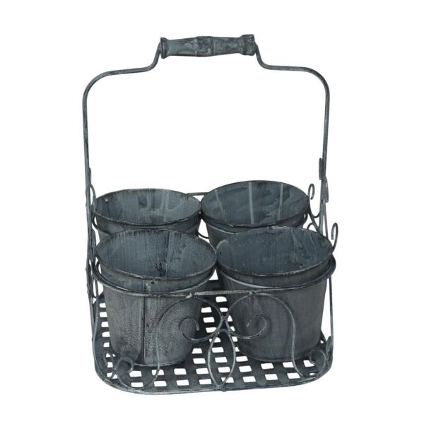 4 Decorative Basket Pot Planter - Metal - L26 x W26 x H34 cm - Grey