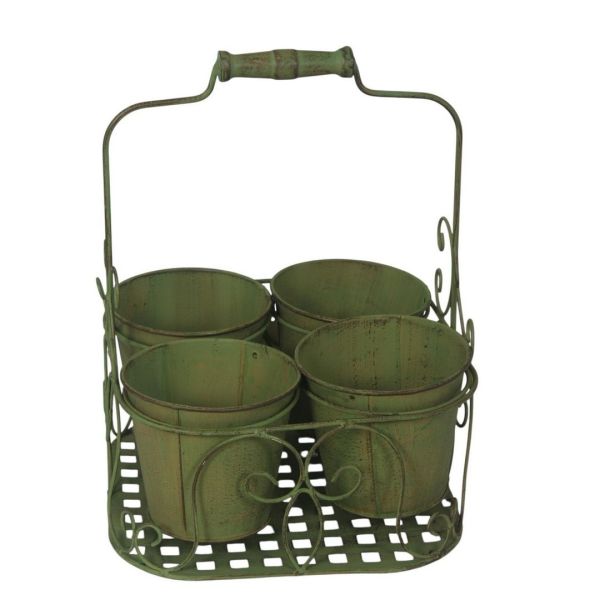 4 Decorative Basket Pot Planter - Glass - L26 x W26 x H34 cm - Leaf Green