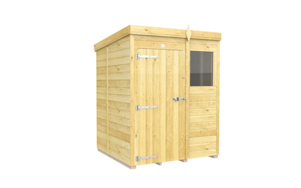 5 x 5 Feet Pent Shed - Single Door With Windows - Wood - L147 x W158 x H201 cm