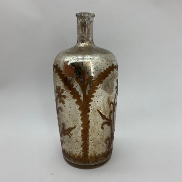 15 Inch Decorative Vase - Tinted Glass - L16 x W16 x H38 cm - Antique Silver