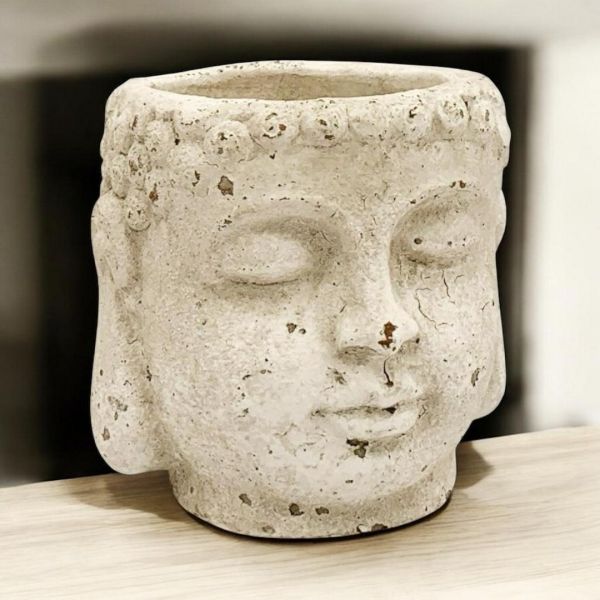 Buddha Flower Pot - L16 x W16 x H17 cm - Cream Cement