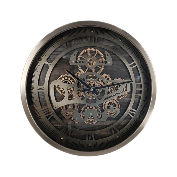 Round Gear Wall Clock with Hanging Hook - L7 x W46 x H46 cm