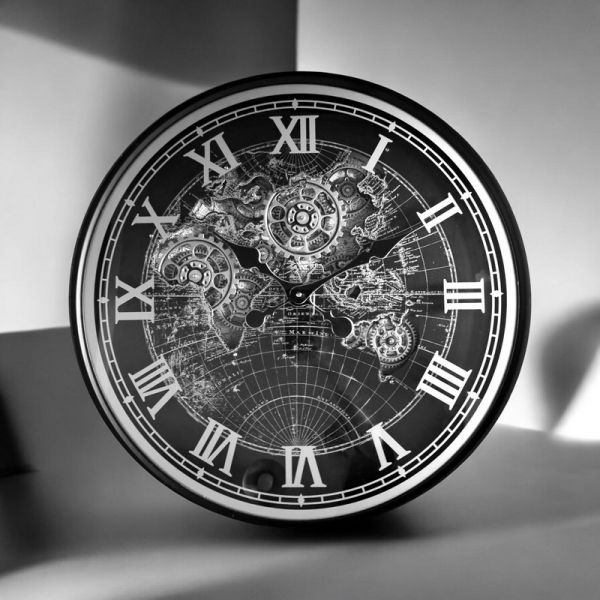 Round Gear Wall Clock - L8 x W60 x H60 cm - Black