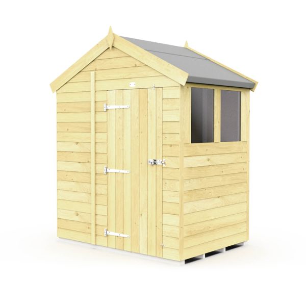 6 x 4 Feet Apex Shed - Single Door With Windows - Wood - L127 x W175 x H217 cm