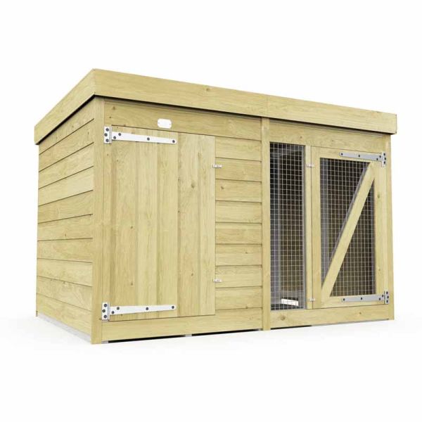 6ft x 4ft Dog Kennel and Run - Wood - L 127 x W 185 x H 127 cm