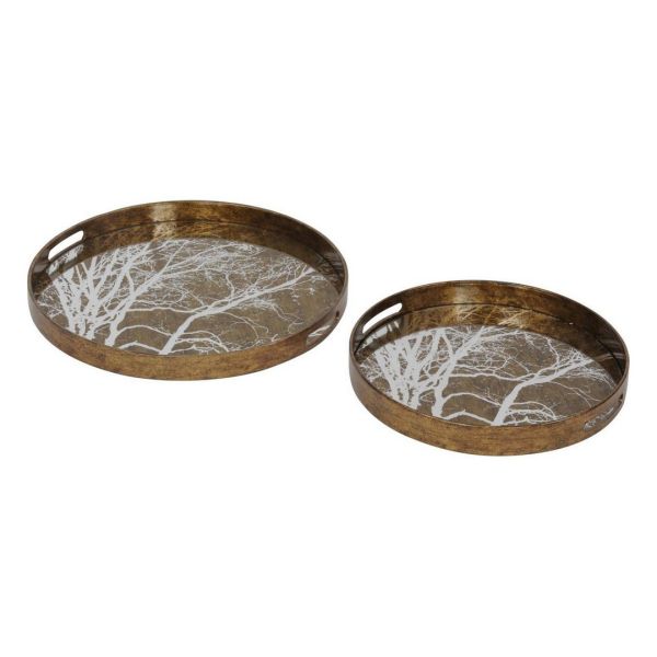 Vienna Antique Tree Trays (Set of 2) - Glass/Plastic - Gold