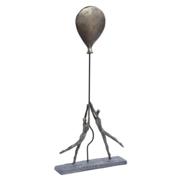 Couple With Balloon Sculpture - Stone/Polyresin/Iron - L6.5 x W26.5 x H55.7 cm - Bronze/Grey