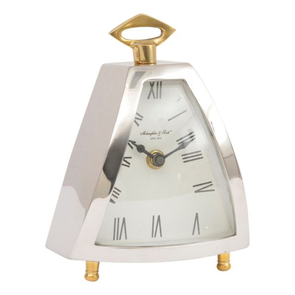 Isosceles Curved Front Mantel Clock - Steel/Aluminium - L8 x W12 x H18 cm - Silver/Brass