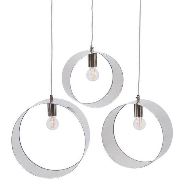 Ara Polished 3 Ring Pendant Light - Stainless Steel - L15 x W36 x H36 cm - Silver