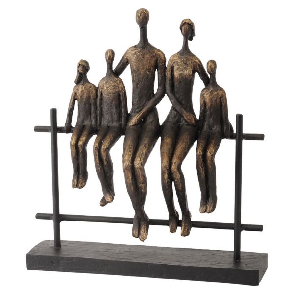 Duxford Bench Family of Five Sculpture - Stone/Polyresin/Iron - L8.2 x W27.7 x H31 cm - Bronze/Black