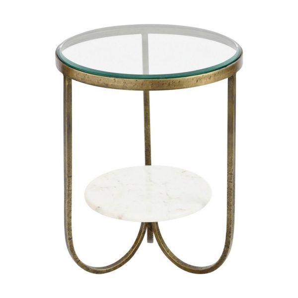 Nolita Side Table - Iron/Glass/Marble/MDF - L50.5 x W50.5 x H61.5 cm - Gold/White