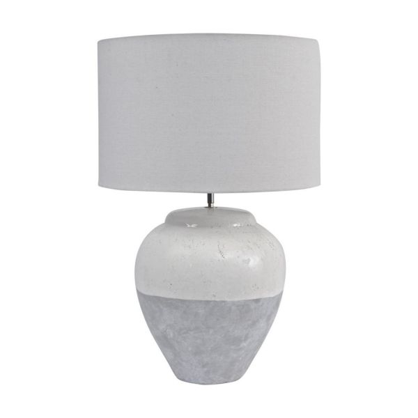 Skyline Porcelain Table Lamp and Shade Large E27 60W - Terracotta/Linen - L50 x W50 x H77 cm - White/Grey