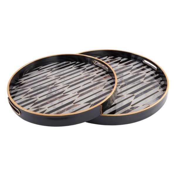 Geometric Pattern Trays (Set of 2) - GlaSS/Plastic - Black/Gold/White
