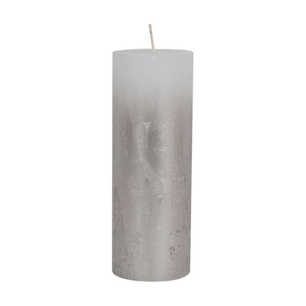 Pillar Candle With Metallic Ombre Base - Paraffin - L7 x W7 x H19 cm - Silver/White