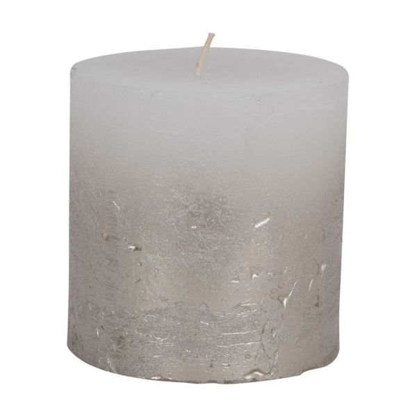 Pillar Candle With Metallic Ombre Base - Paraffin - L10 x W10 x H10 cm - Silver/White