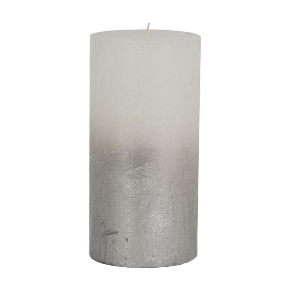 Pillar Candle With Metallic Ombre Base - Paraffin - L10 x W10 x H20 cm - Silver/White