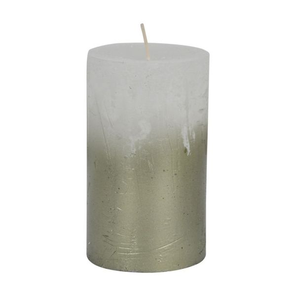 Pillar Candle With Metallic Ombre Base - Paraffin - L7 x W7 x H12 cm - Olive Green/White