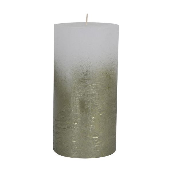 Pillar Candle With Metallic Ombre Base - Paraffin - L10 x W10 x H20 cm - Olive Green/White