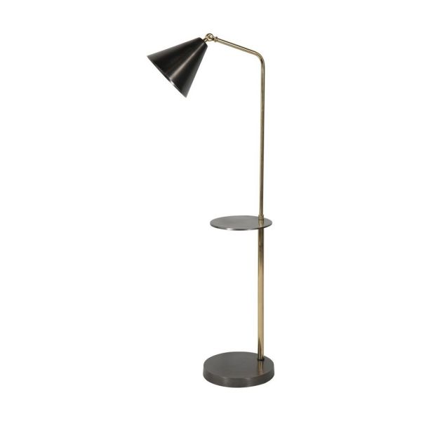 Amelie Floor Lamp With Table - Stainless Steel/Aluminium - L45 x W29 x H138 cm - Satin Grey/Brass