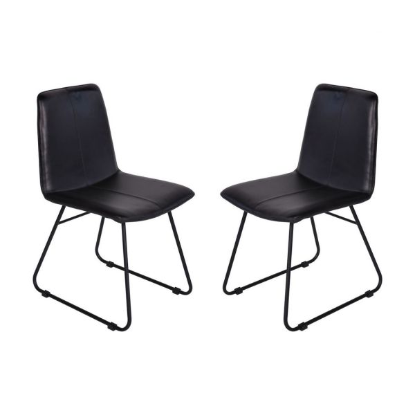 Pair of Robinson Leather Dining Chairs - Iron/Foam - L58 x W46 x H90 cm - Charcoal Black