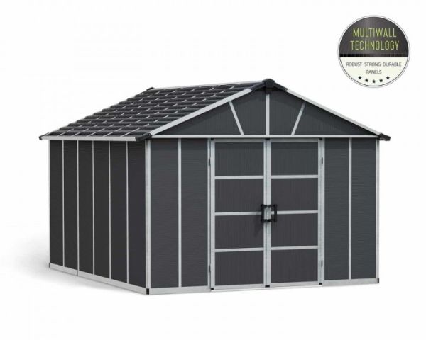 Yukon 11 x 13.1 Shed + Floor Wpc - Polycarbonate - L395 x W332 x H252 cm - Dark Grey