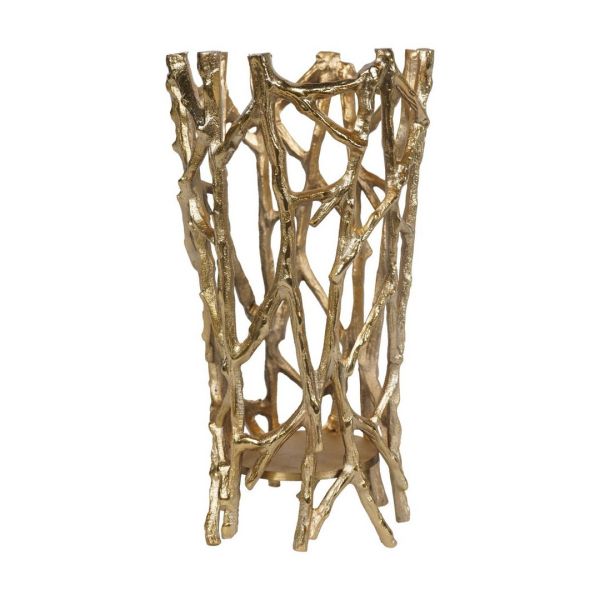 Twig Round Pillar Holder Large - Aluminium - L15 x W15 x H28.5 cm - Raw Gold