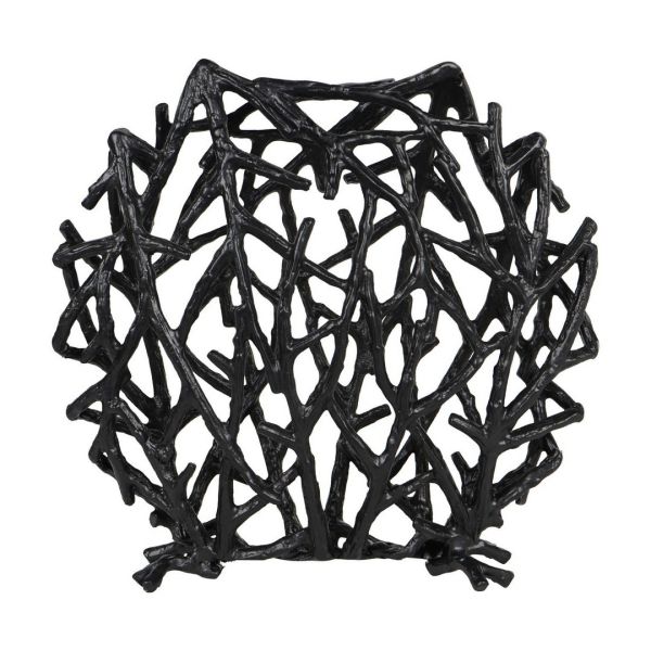 Twig Sculpture Disc Vase - Aluminium - L9 x W34 x H31 cm - Raw Black